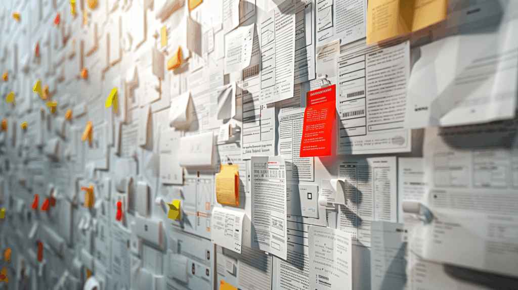 Eine Wand mit vielen angepinnten Zetteln